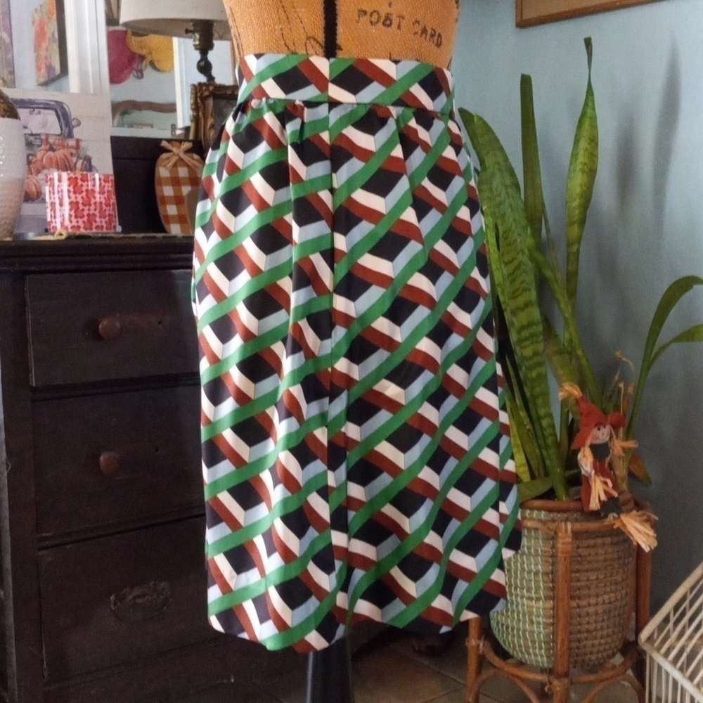 J. Crew Ratti Retro Silk Geometric Skirt in Simpatico Diamond Lattice NWT - Picture 6 of 16